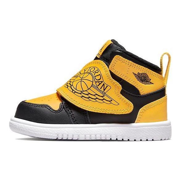 Sky Jordan 1 Черный Белый Университет Золото (ТД) Детские кроссовки BQ7196-035