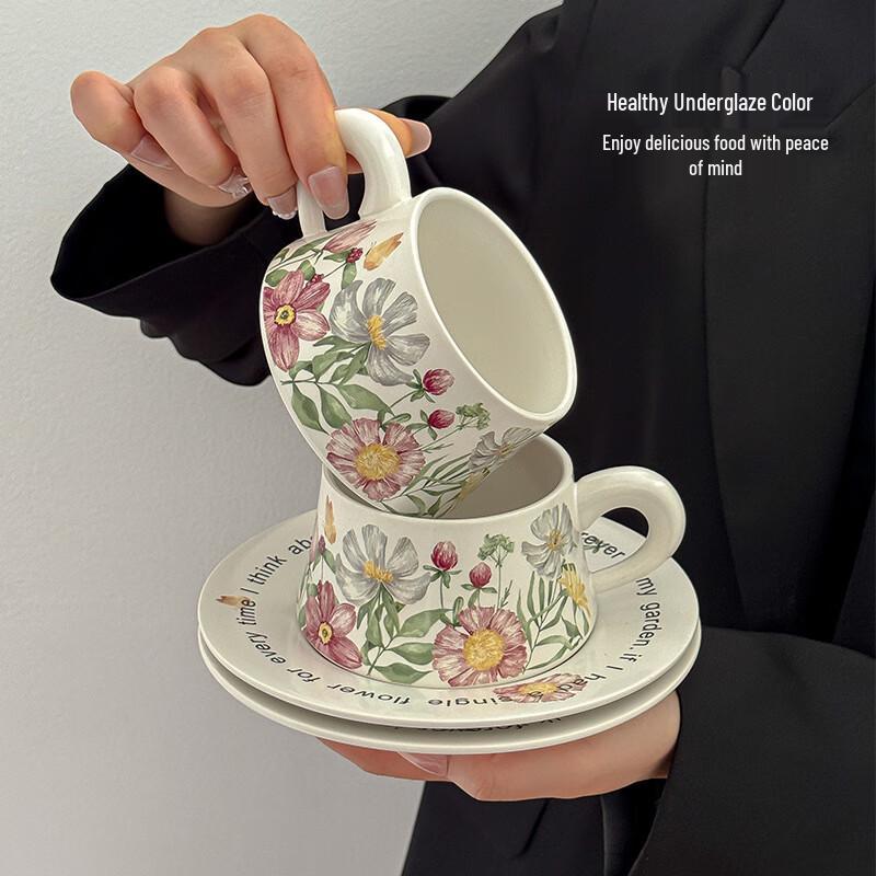 Керамический набор чашек и блюдец для кофе и чая, 260 мл