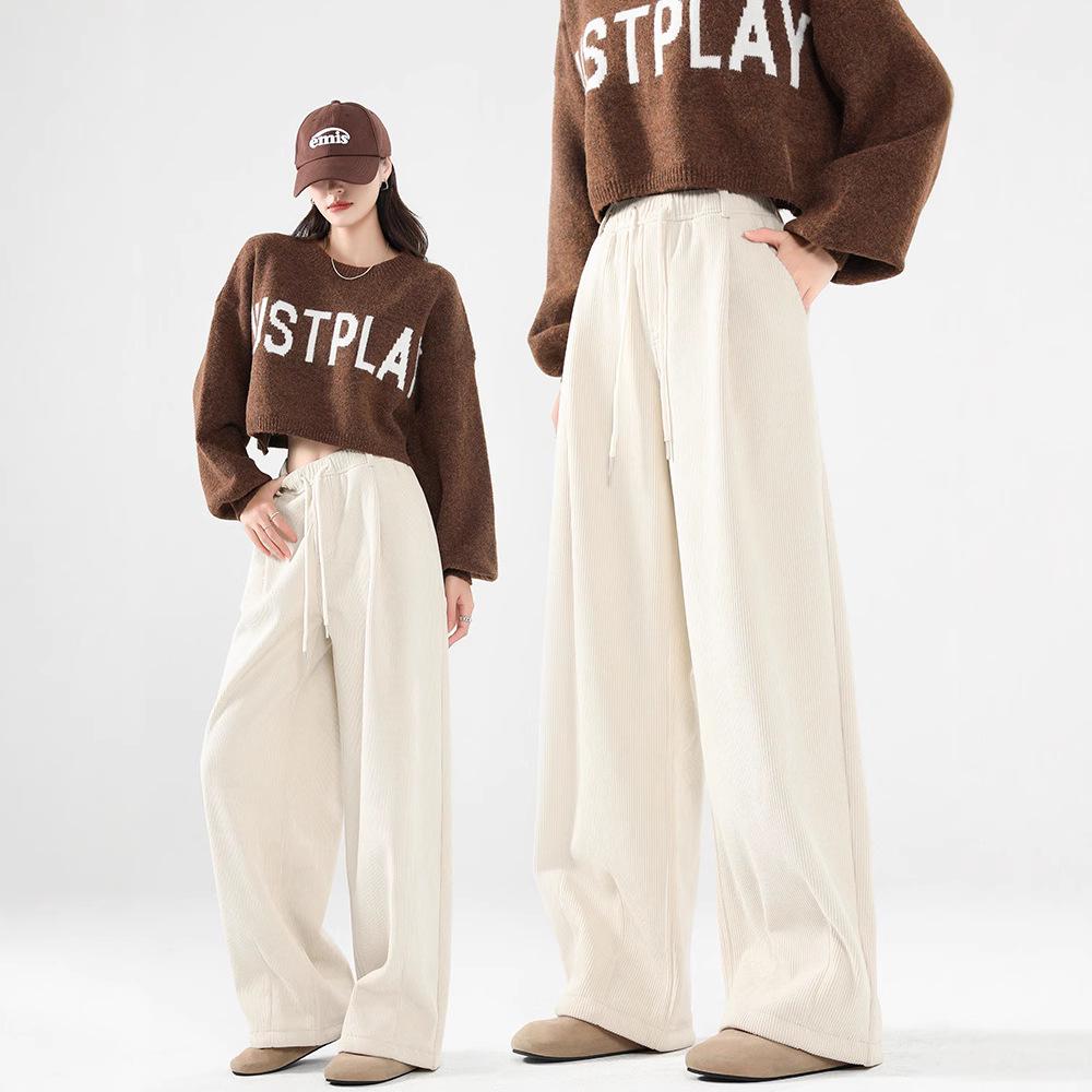 Женские желтые вельветовые брюки широкого кроя - осень/зима 2025 года, бархат, свободный прямой повседневный стиль