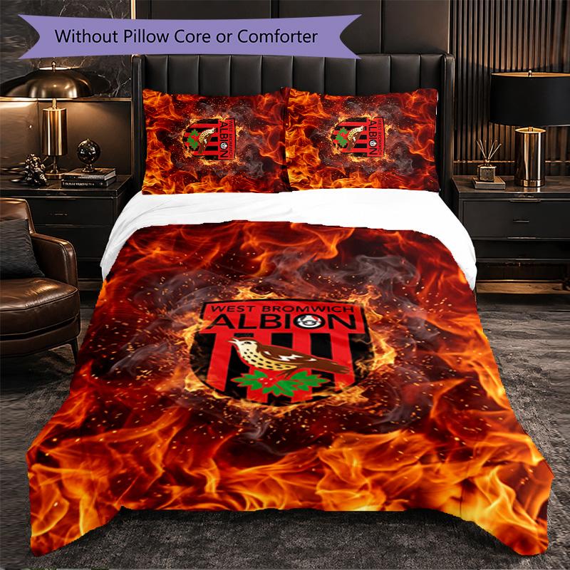 West Bromwich Albion Football 3 Piece Bedding Set Soft Duvet Cover Set with Pillowcases Printed Bedroom Decor Set for Home