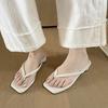 French Silver Flip-flops Women's Summer Wear Fashion Thick Heels Pinch Feet Beach Slippers Non-slip Sandals