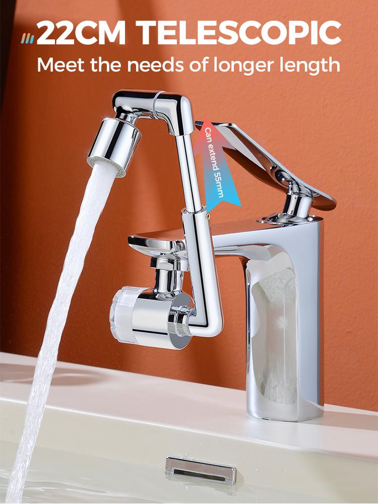 Выдвижной универсальный поворотный роботизированный манипулятор с углом поворота 1440 °, удлинитель для крана, аэратор для кухонной мойки, удлинитель для крана, 2 режима потока воды