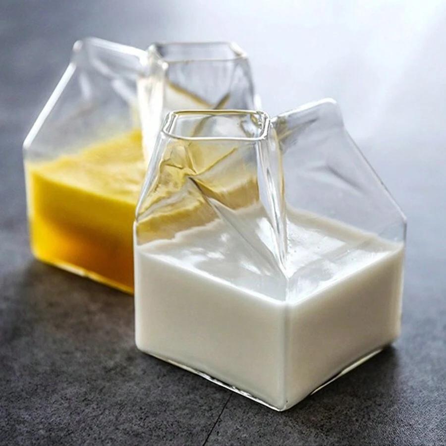 350ml Transparent Milk Box Cup Milk Box Shape Glass Cups for Juice Cute Coffee CupTea Drinkware Students Drink Festival Gifts