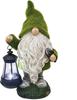 Flocked Garden Gnome Ornaments with Solar Powered Lights Lantern, Waterproof Resin Garden Statue Out