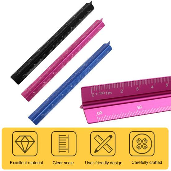 Алюминиевый сплав Инженерная масштабная линейка Высокоточный треугольный архитектурный чертежный инструмент Масштабная линейка Чертежные принадлежности