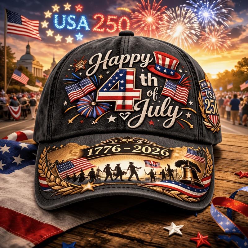 New American Anniversary Baseball Cap Vintage Denim D Printed Casual Visor Cap Cap