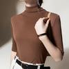 Half Turtleneck Mesh Base Shirt for Women New Women's Solid Color Inner Shirt Temperament Five-point Sleeve Top