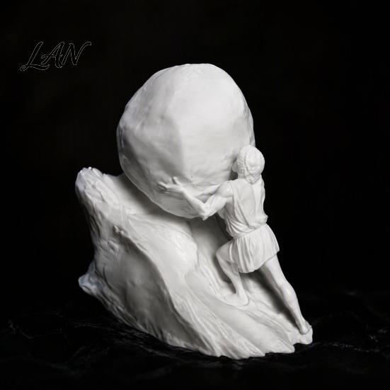 Inspirational Desk Ornament Sisyphus Rolling Rock Statue, Struggler Figurine, 3D Printed Creative Resin Texture Figure Sculpture for Office