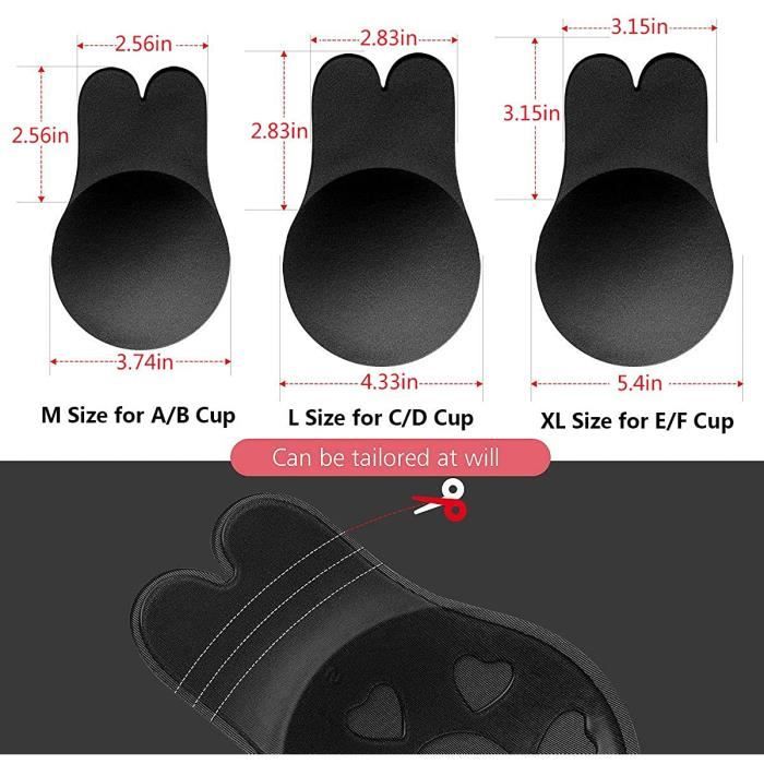 Soutiens-Gorge Autoadhésifs Push-up Bras sans Bretelles Réutilisables Invisible Soutien Gorge pour Femme (Noire)