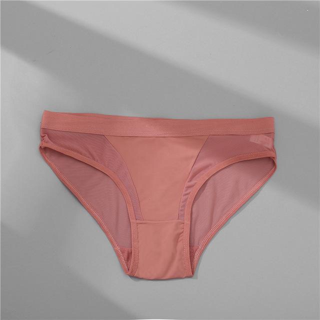 Women's Briefs Mid-Waist Mesh Transparent Solid Color Cotton Crotch
