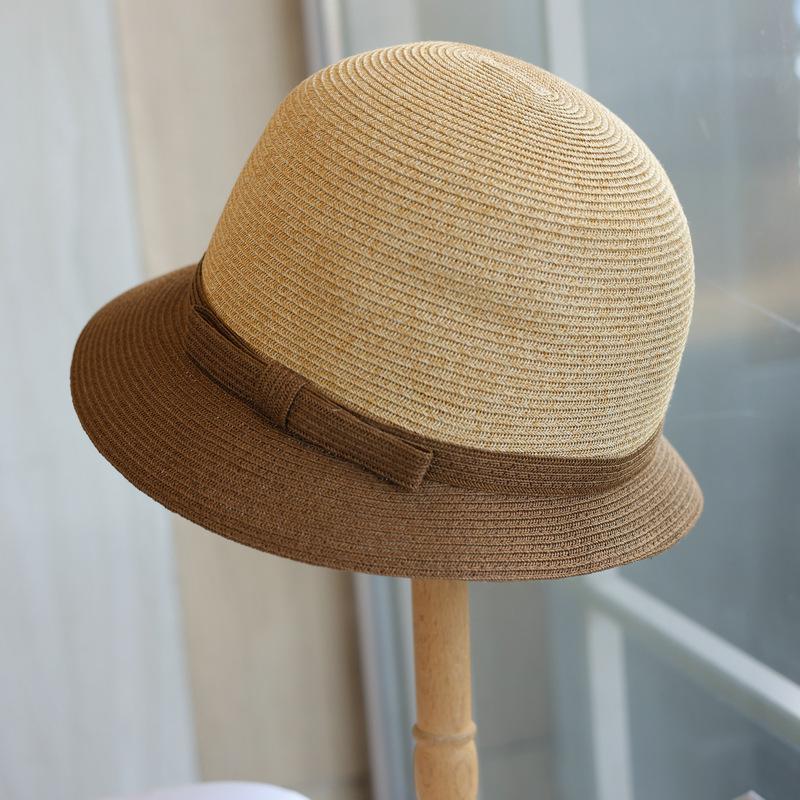 Color matching eaves~ Simple casual straw bow fisherman straw hat spring and summer travel sunshade basin hat woman
