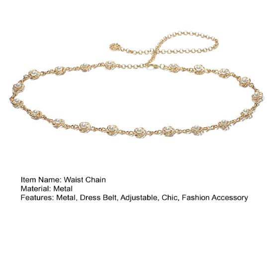 Металлическая поясная цепочка с цветочной инкрустацией, регулируемый пояс для женщин, аксессуар для тела с жемчугом, платье