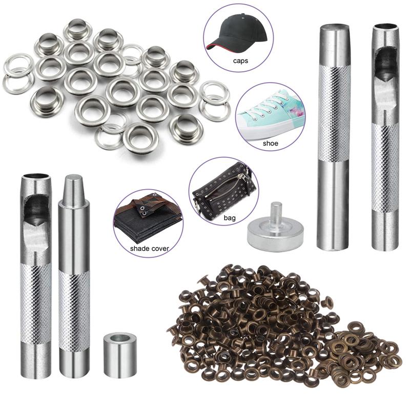 80pcs/set Copper Silver Metal Eyelet Grommets With Eyelet Punch Die Tool Set For Leathercraft Clothing Shoes Belt Bag Accessories