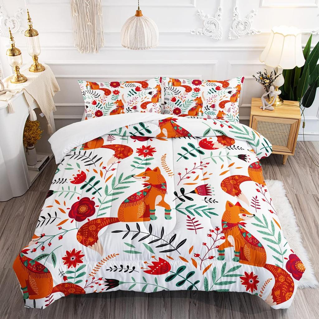 Fox Print Duvet Cover Set For Kids Boys Girls Cartoon Fox 3D Animal Theme Quilt Cover Bedroom Decor 2Pcs Bedcloths Single Size