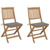 VidaXL Folding Garden Chairs 2 Pcs with Cushions Acacia Wood