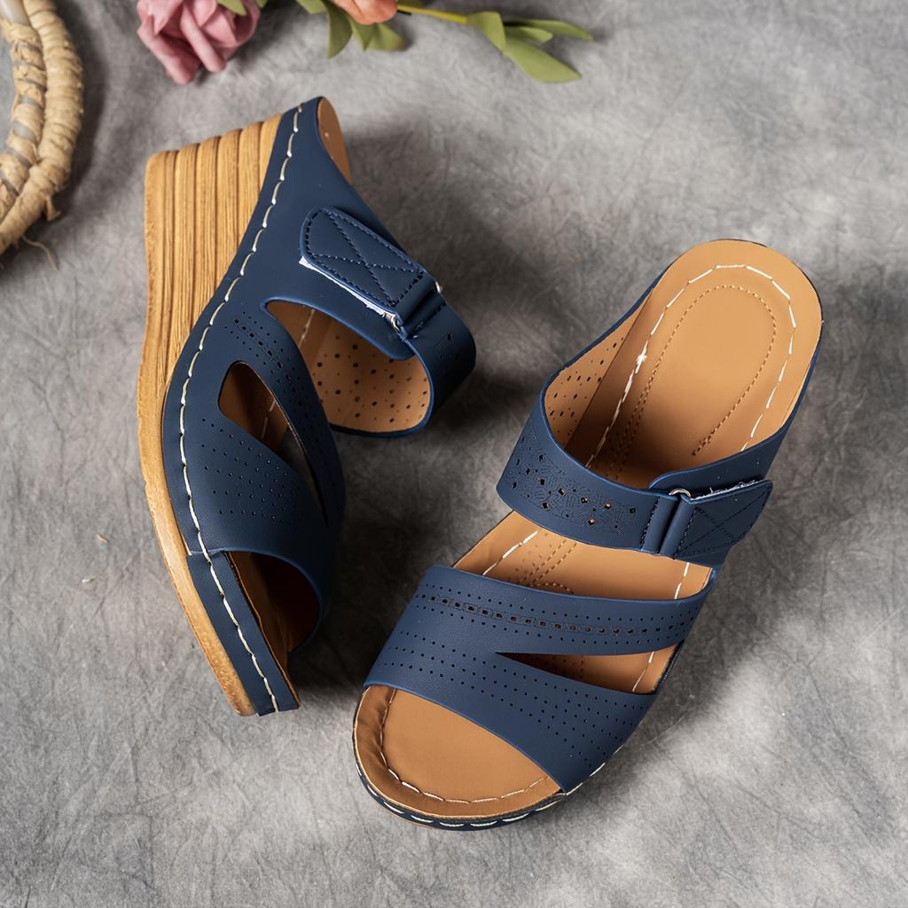 Ladies' Fashion Slope Heel Sandals - Casual Open Toed, Thick Bottom, Breathable PU Coverage, Suitable for All Seasons, Ladies' Sandals