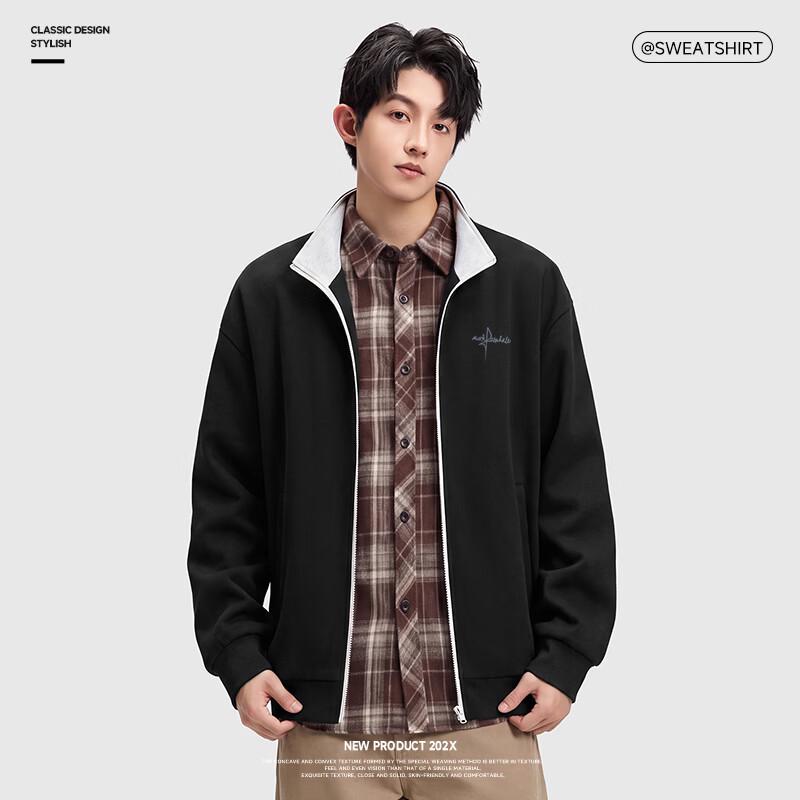 MARK FAIRWHALE Men's Colorblock Stand Collar Cardigan Sweatshirt
