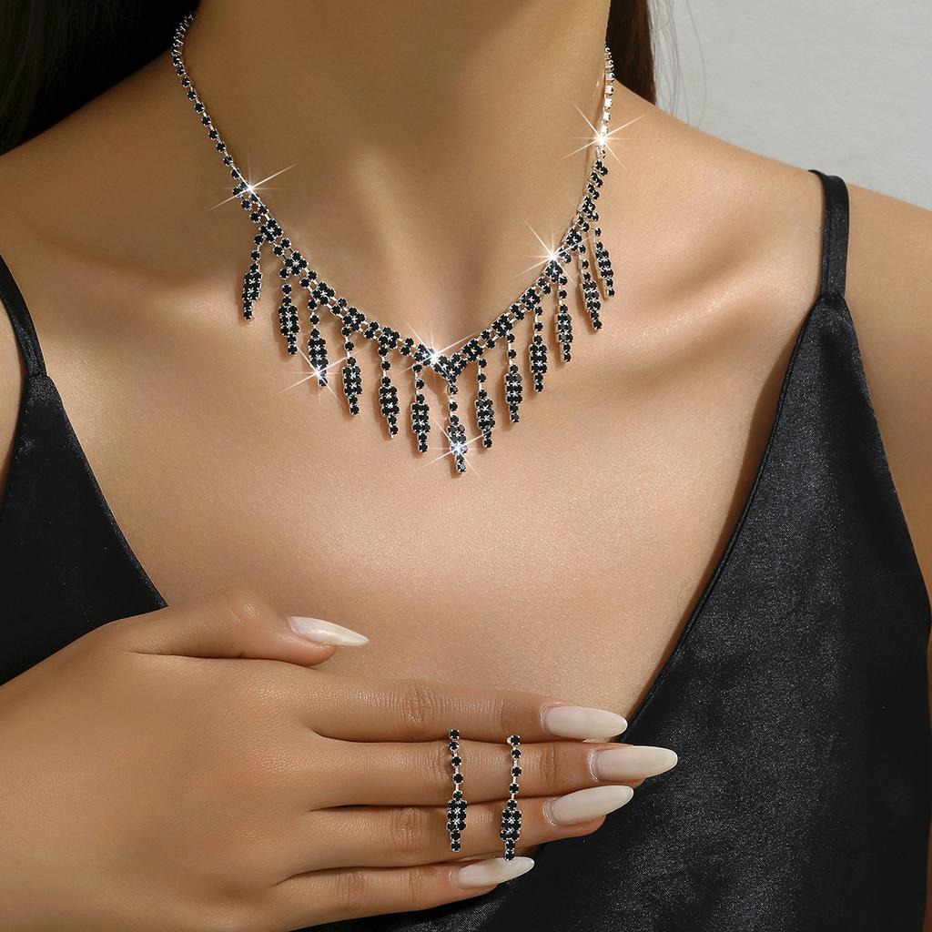 Свадебный черный роскошный вечерний наряд ожерелье серьги комплект свадебный дамский индивидуальный комплект цепь