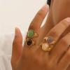 Vintage Imitation Green Amethyst Stone Adjustable Opening Rings for Women Fashion Golden Plated Wide Face Ring Jewelry Accessories