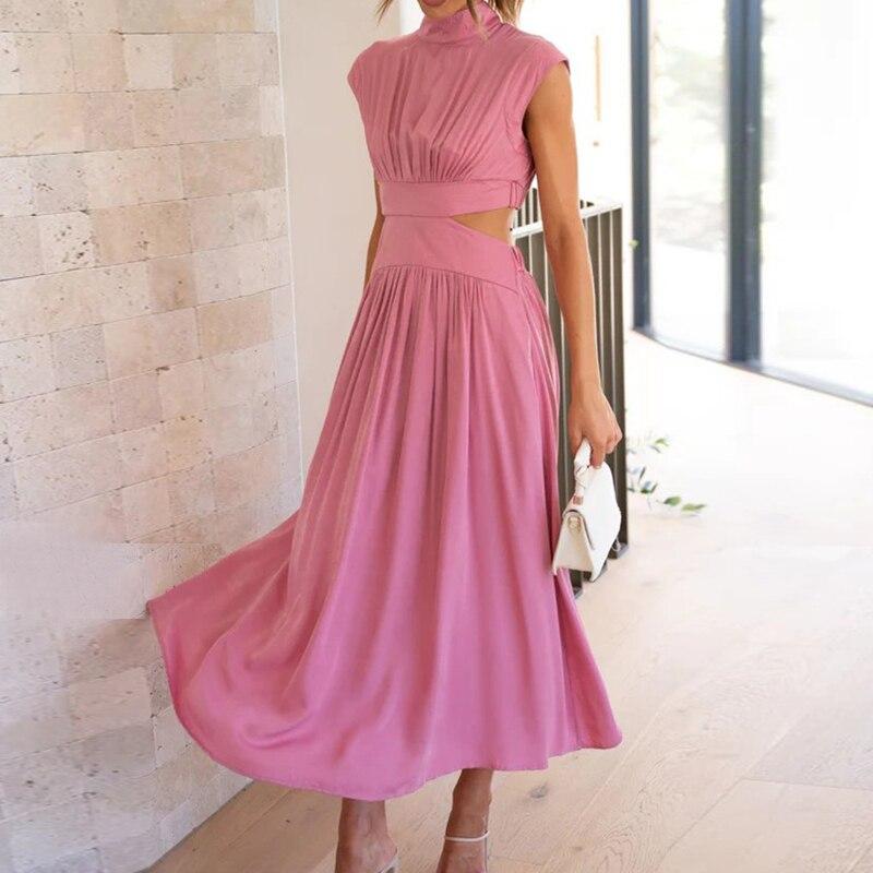 Элегантное платье трапециевидной формы с воротником-стойкой, летнее элегантное сексуальное женское платье с вырезом, повседневное платье без рукавов с открытой талией Y2k, вечерние платья 25544
