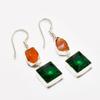 Chrome Diopside, Carnelian Rough Gemstone 925 Silver Plated Earring 1.89"