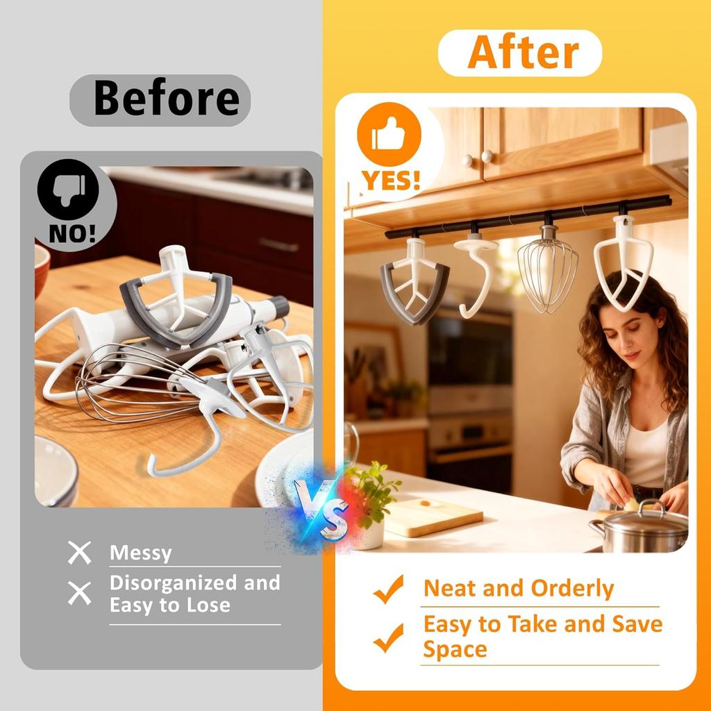 4 Pcs Stand Mixer Attachment Holders Compatible with Kitchen Aid Mixer Accessories, Mixer Beater Scraper Hanging Holders Storage Organizer, Securely