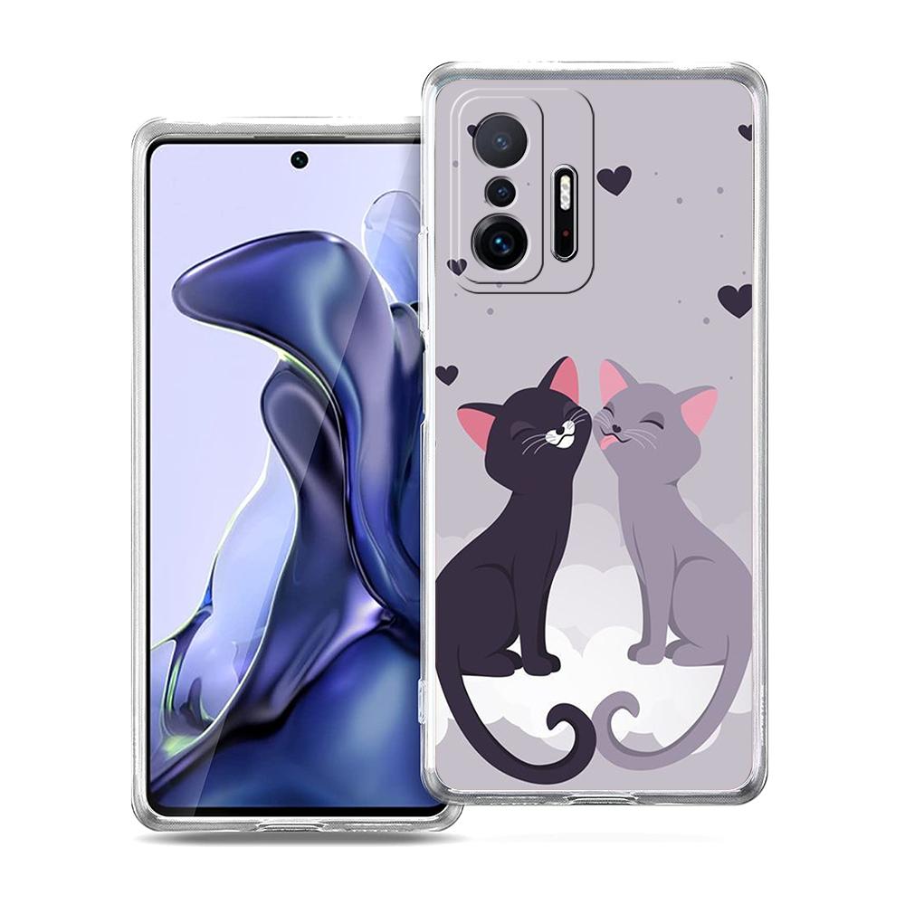 Прозрачный чехол для телефона для Xiaomi Mi 14 13 12 11 Ultra 13T 12T 11T Poco X3 NFC F3 F6 Pro Lite 5G Мягкий ТПУ Милый Рисунок Кота Линией