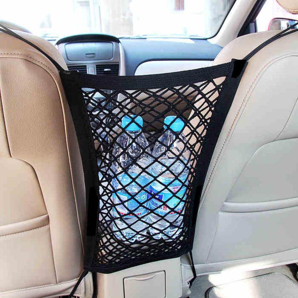 1PC Car Interior Accessories Black Seat Back Storage Elastic Mesh Net Bag Between Luggage Holder Pocket