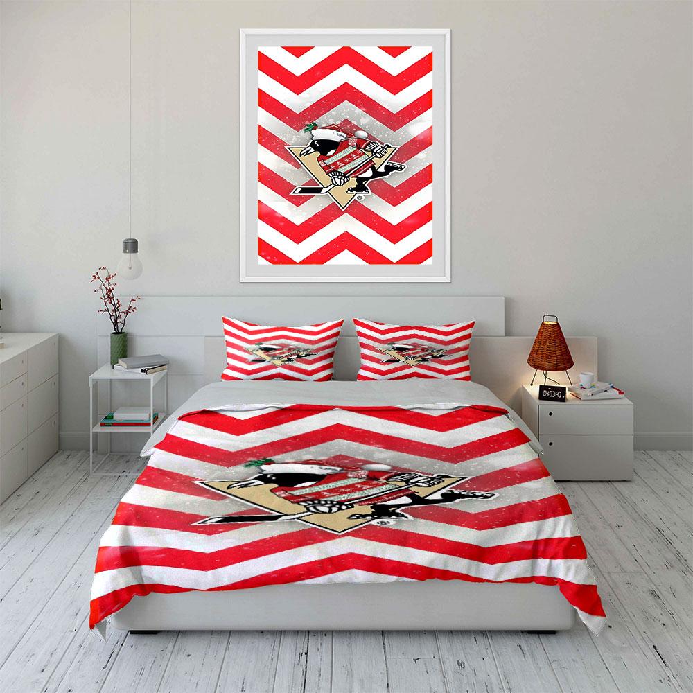 "Penguin Hockey Christmas Sweater Design" Print Bedding Set Duvet Cover Pillowcases (1* Duvet Cover 2* Pillowcases Do Not Include Comforter)