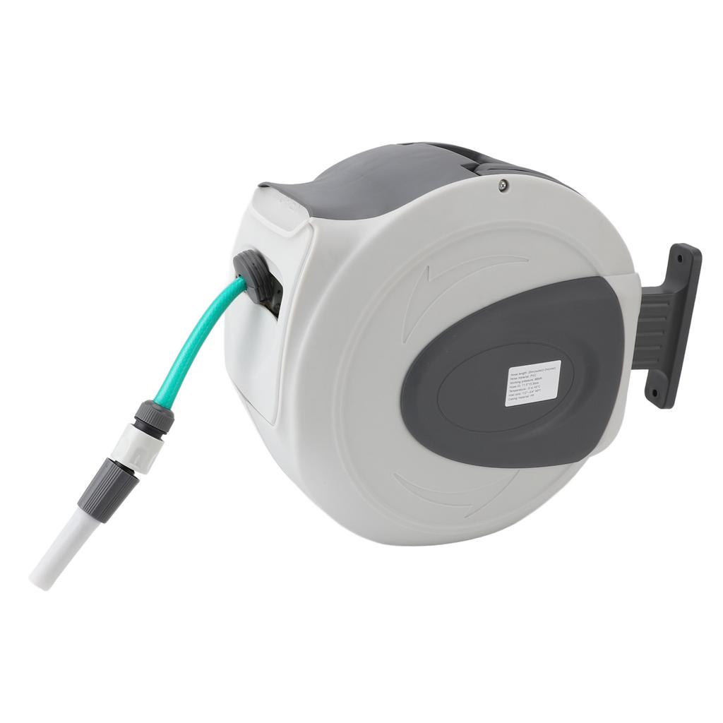 Retractable Garden Hose Reel 65.6ft 1/2inch Hose Any Length Lock Auto Rewind Swivel Bracket Wall