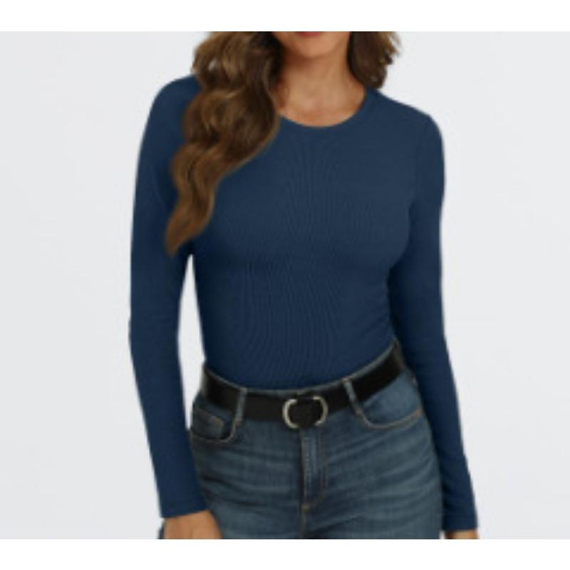 Women S Stretchy Cutout Ribbed Long Sleeve Sexy Round Neck T Shirt