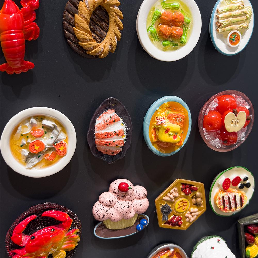 3D Chinese Style Food Magnet: Lobster & Noodles Hot Pot with Mantis Shrimp Sticker