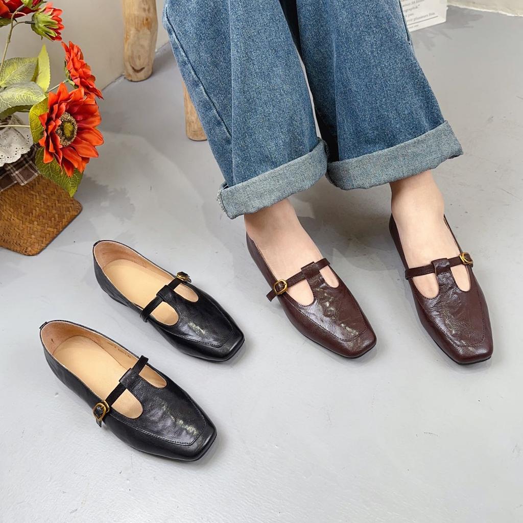 Модные туфли Мэри Джейн из коровьей кожи, полностью из натуральной кожи, подкладка из овчины, плоская подошва для неспешных прогулок, обувь для пожилых людей в стиле ретро и ностальгии, женская обувь