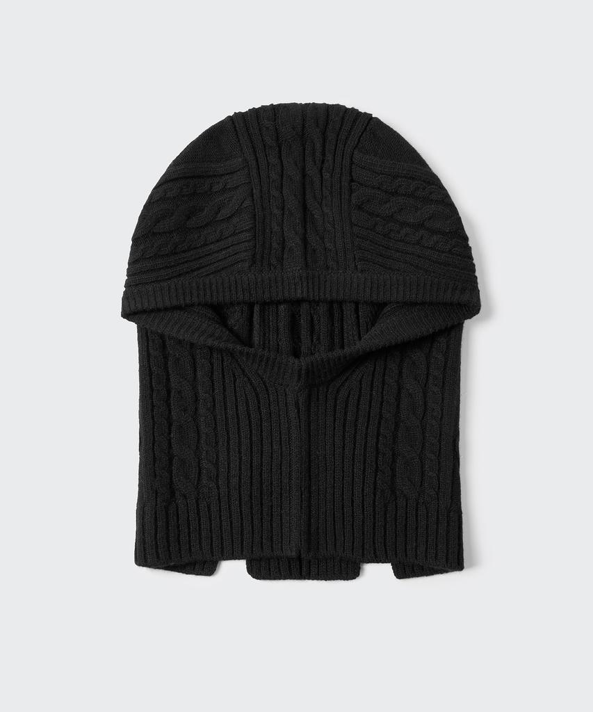 MUSINSA STANDARD Lambswool Cable Knit Balaclava [Black]