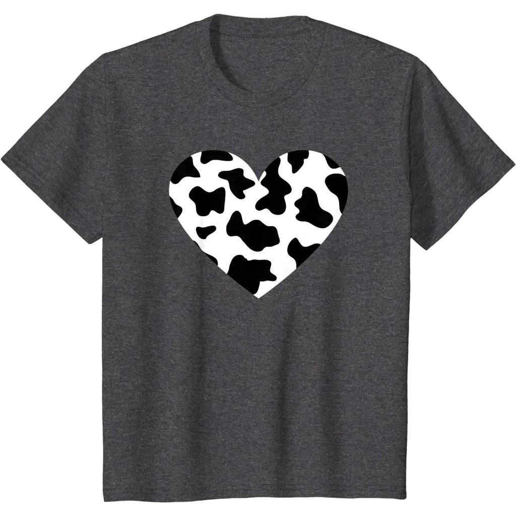 Awesome Cow Print Black White Print Heart T-Shirt Daily Four Seasons 100% Cotton Print Casual Soft Machine