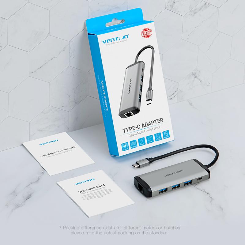 Док-станция Vention Thunderbolt 3, USB-концентратор типа C к HDMI, адаптер USB3.0 RJ45 для MacBook, Huawei P20 Pro, USB-концентратор C