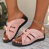 Ladies' Flat Bottomed Casual Slippers, Women's Summer Thick Soled Hollow Bow Sandals, Breathable and Comfortable