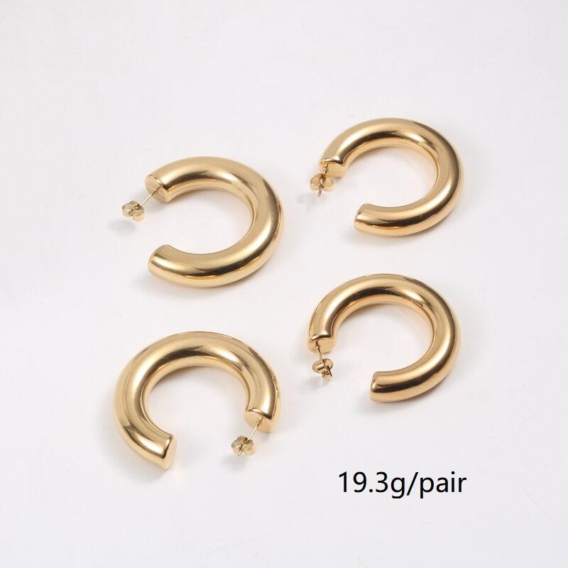 2022 Trendy Earring 18K Gold Plated Chunky Hollow Statement Big C Hoop Earrings for Women Stainless Steel Earrings