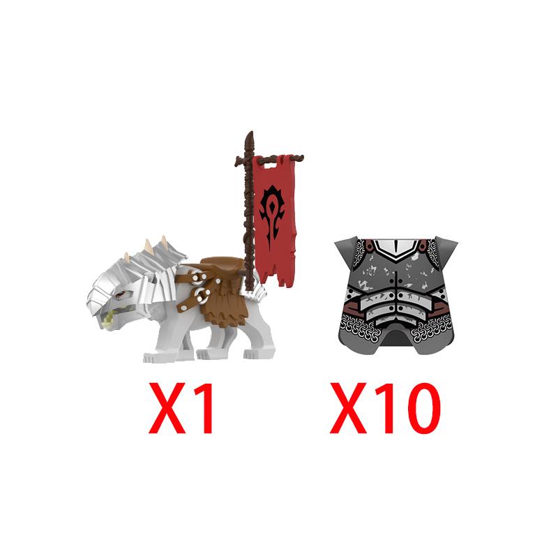 Medieval Castle Green Dragon Knight Building Blocks Figure Accessory Shield Vest Warhorse Cape Orc Flag Mount Wolf Toy Gift D123