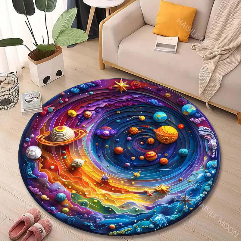 Multiple sizes Colorful space planets art Print Round Carpet Living Room Bedroom Table Chair Sofa Decorative Carpet Luxury gifts