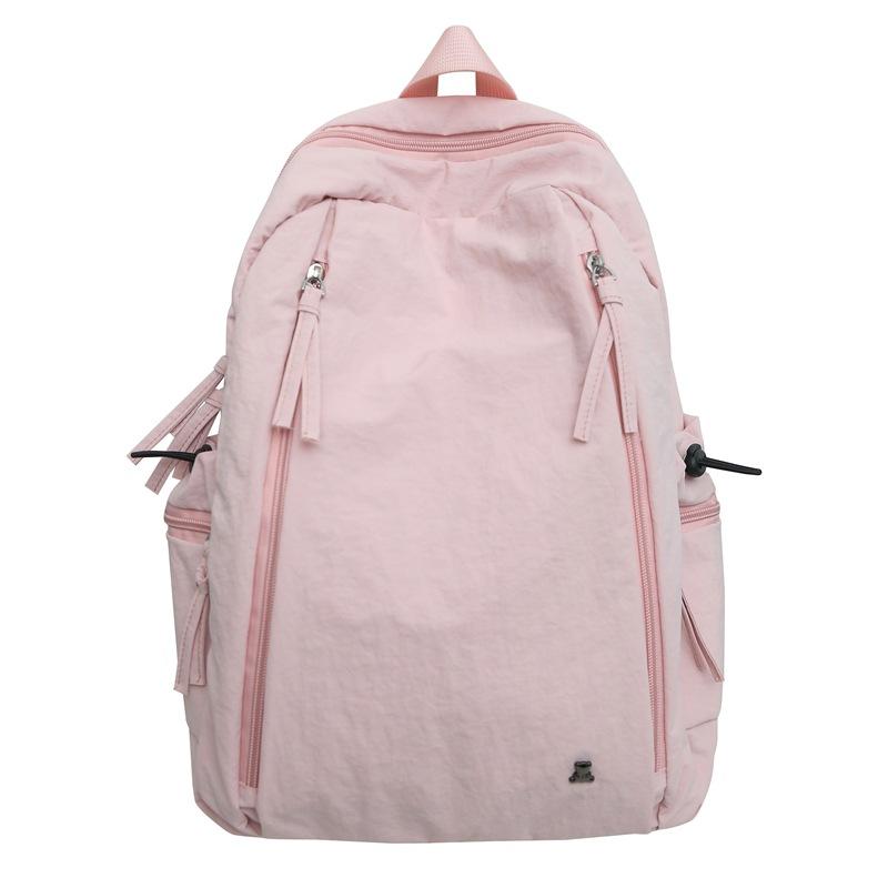 Japanese Style Unisex Backpack Simple Pure Color Travel Large Capacity Nylon Shoulder Bag for Middle and High School Students