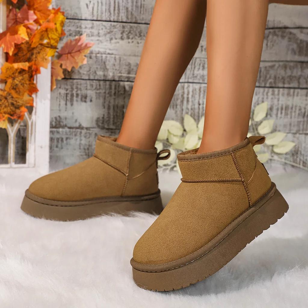 Зимние новые модные женские сапоги 2024 года, короткие плюшевые теплые зимние сапоги с круглым носком, повседневные замшевые туфли на плоской платформе, женские туфли Zapatos