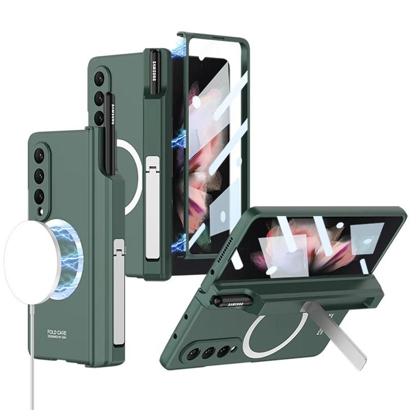 Для Samsung Galaxy Z Fold 7 6 5 4 3 5G Чехол Magsafe Беспроводная зарядка Магнитный шарнир Держатель для ручки Подставка Защитная пленка для экрана Чехол