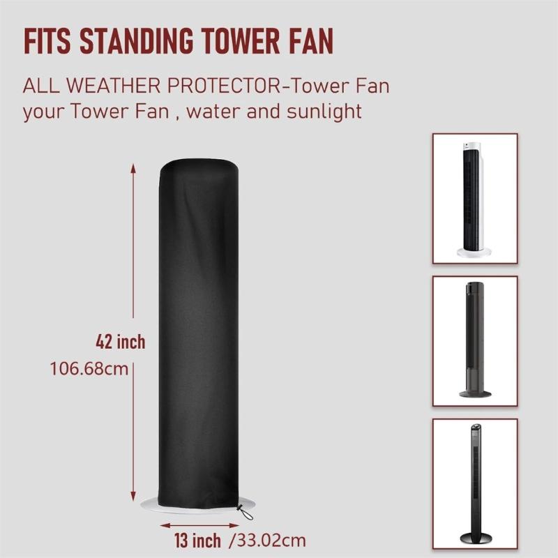 Standing Fan Storage Cover 13 x 42 Inch in Black 420D Fabric, Full Length Rounded Top Cover for Bedroom, Balcony, and Room Storage