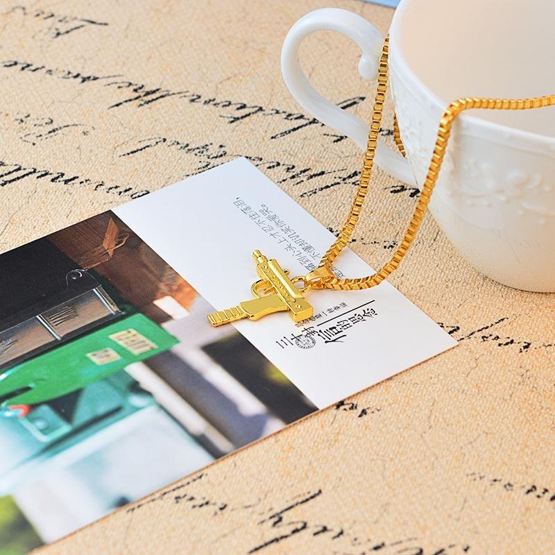 Unisex Men Gold Machine Gun Pendant Necklace Long Chain Fashion Jewelry Necklaces  Wholesale  Chains for Men