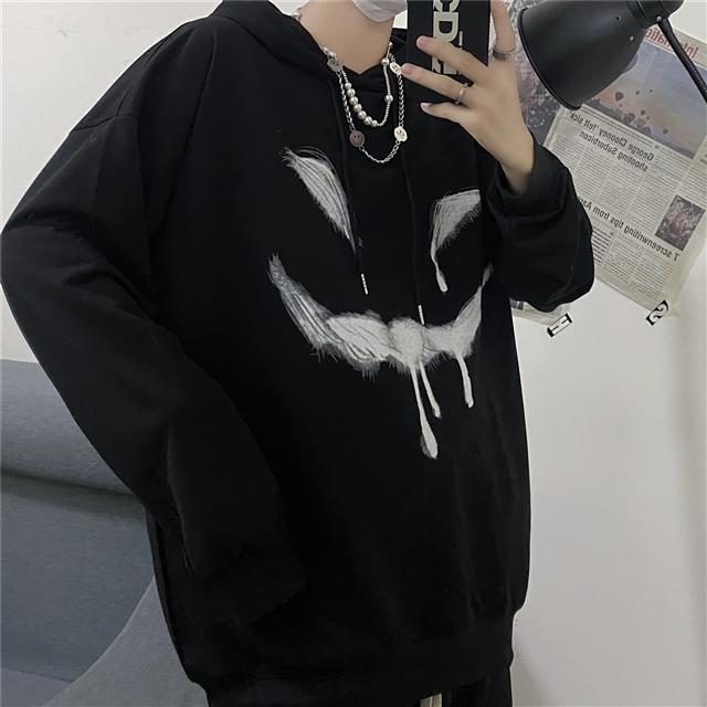 Готическая толстовка большого размера, черная Harajuku, эмо, графический пуловер в готическом стиле, женская осенняя уличная толстовка в стиле гранж, женская