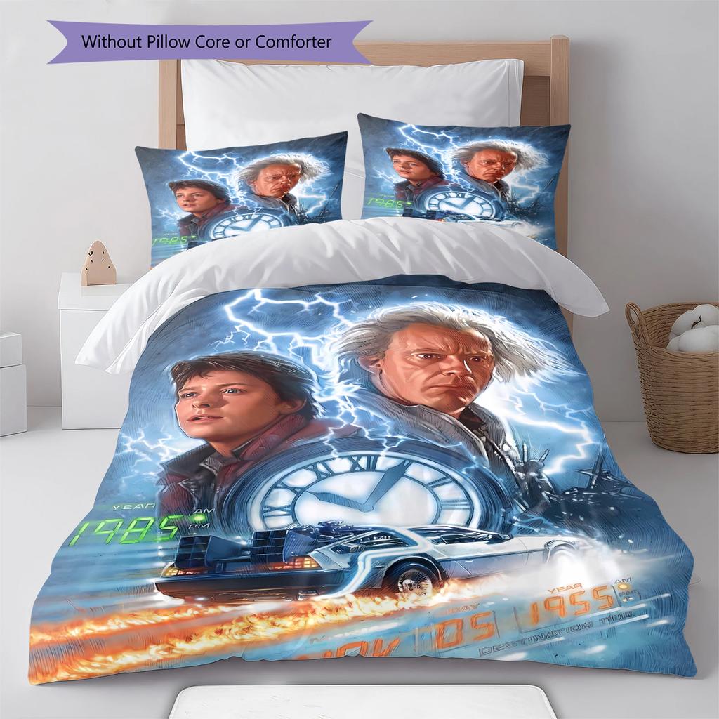 Back to Future Pattern Bedding Quilt Set Quilt Cover Pillowcase Home Decoration Gift (1 * duvet cover + 2 * pillowcase, without core)