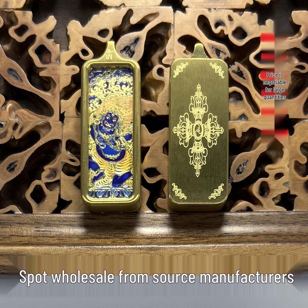 Tibetan Eight Guardian Gods Titanium Steel Thangka Pendant