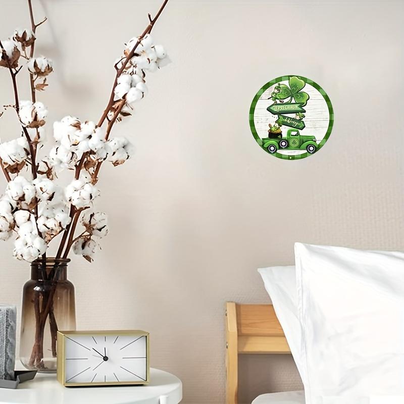 Деревянный 1 шт 8x8 дюймов Wood St. Знак в виде венка ко Дню Святого Патрика, круглый знак в виде венка, подвесной знак ко Дню Святого Патрика для двери, стены, дома, комнаты, фермерского дома, улицы