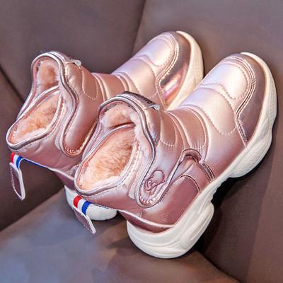 Зимние плюшевые зимние сапоги для девочек из искусственной кожи, водонепроницаемые хлопковые ботинки, модные толстые теплые сапоги из искусственного меха для девочек-подростков